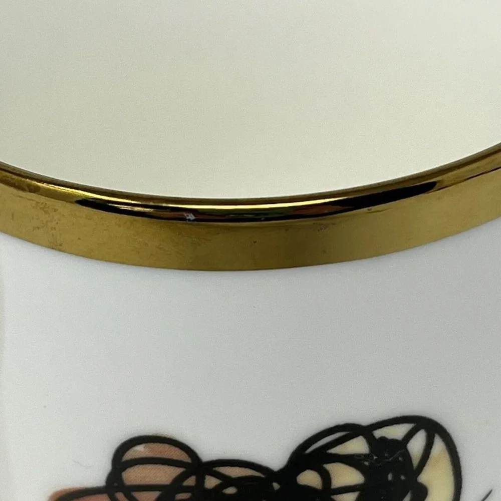 Picasso Style Line Drawing Face Coffee‎ Cup Set of 2 Gold Accent 4